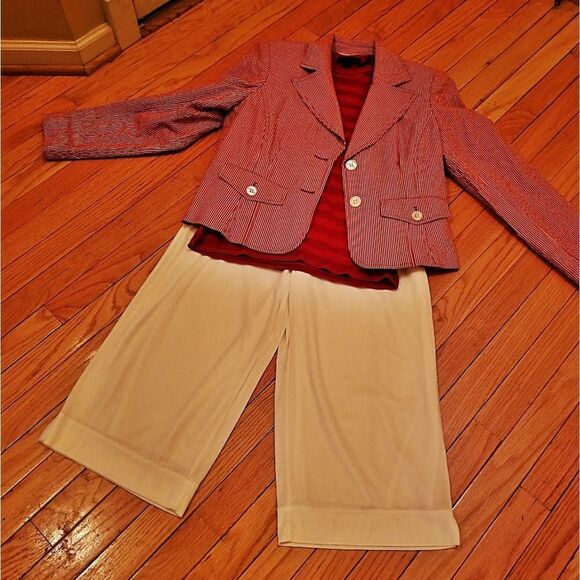 HARVE BERNARD PETITE RED SEERSUCKER JACKET - Picture 2 of 5